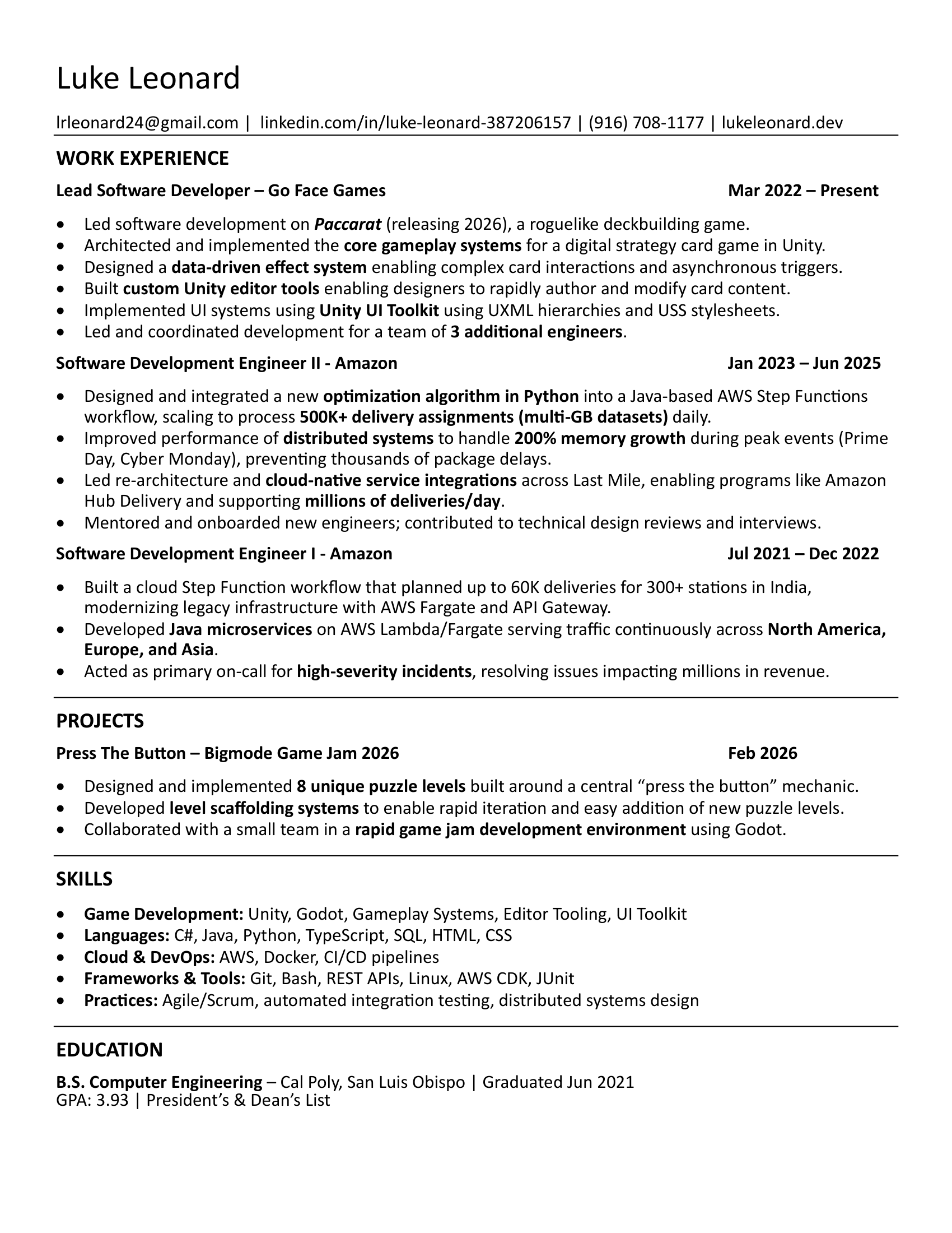 Luke Leonard Resume